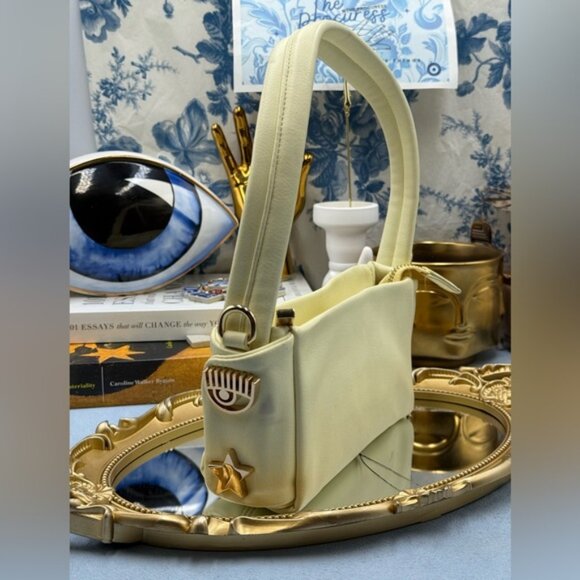 🆕 CHIARA FERRAGNI 🧿 NWOT Mini Eyelike Symbol Shoulder Bag, Pale Yellow - Picture 5 of 13